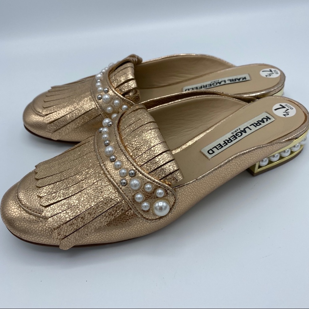 karl Lagerfeld gold Leather mule slides‎ pearls